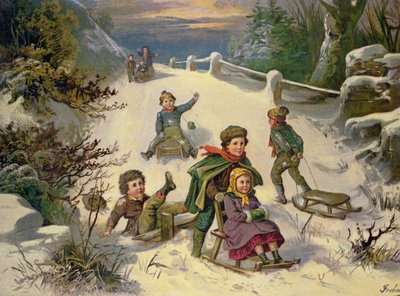 Luge et bataille de boules de neige, 19ème siècle - Greben